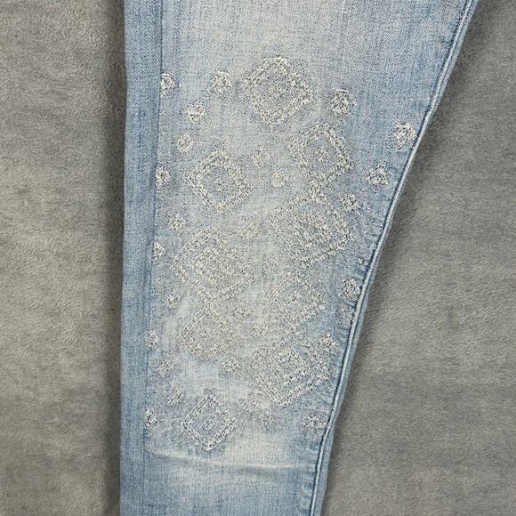 Pilcro Anthropologie Jeans Womens 27 Blue Hyphen Straight Embroidered Stretch - Picture 4 of 13